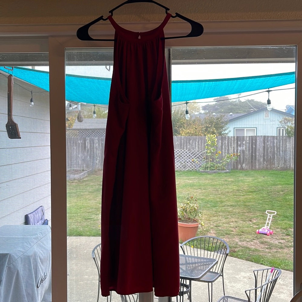 Red high neck dress